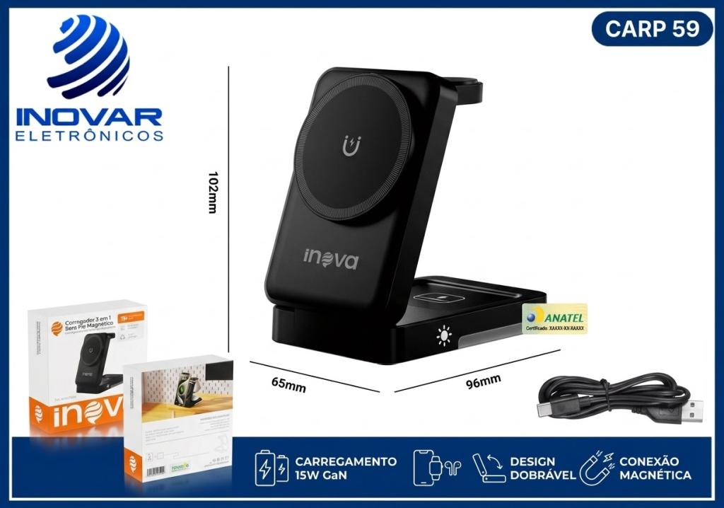 CARP 59 CARREGADOR POR INDUÇAO 3 EM 1 RELOGIO FONE E CELULAR BA-WXC 148 B