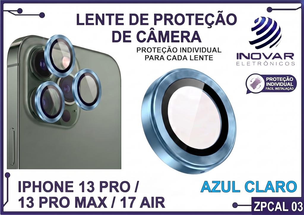ZPCAL 03 LENTE DE CÂMERA UNITARIO LISA - IPHONE 13 PRO/13 PRO MAX/17 AIR - azul claro