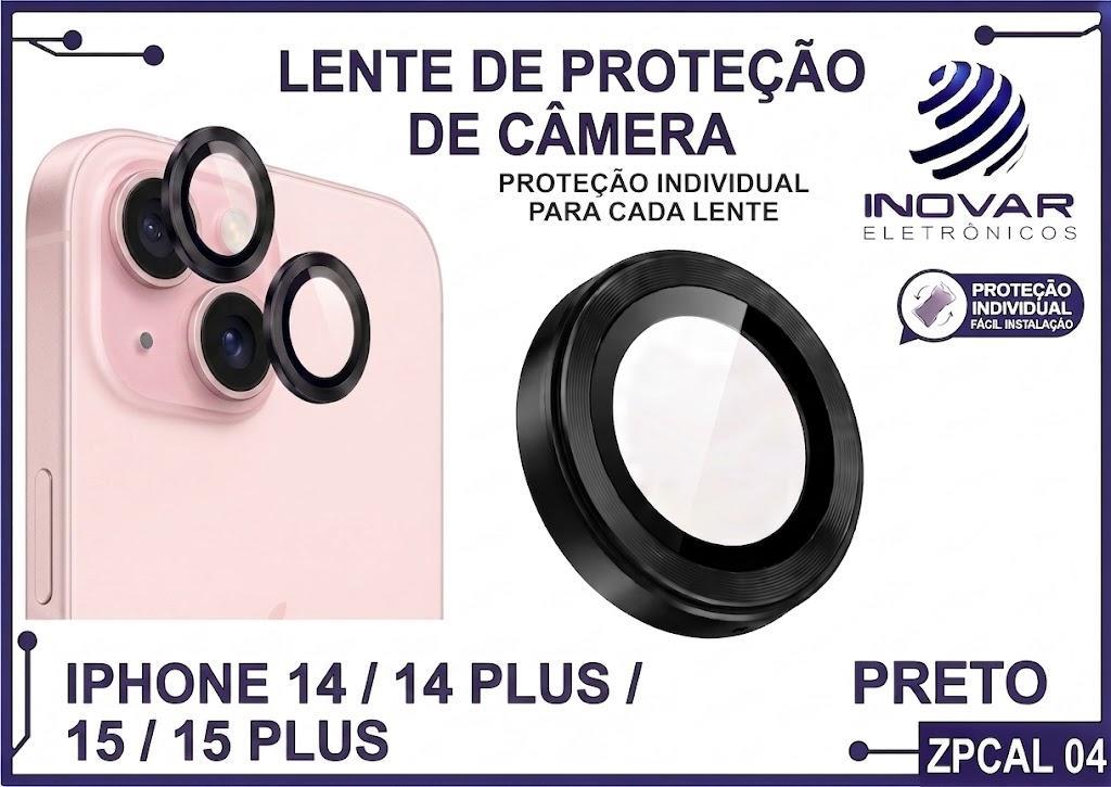 ZPCAL 04 LENTE DE CÂMERA UNITARIO LISA - IPHONE 14/14 PLUS/15/15 PLUS - preto