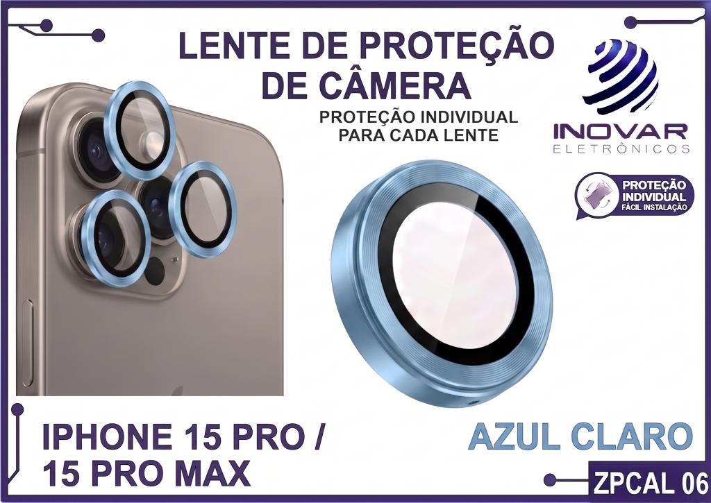 ZPCAL 06 LENTE DE CÂMERA UNITARIO LISA - IPHONE 15 PRO/15 PRO MAX - azul claro