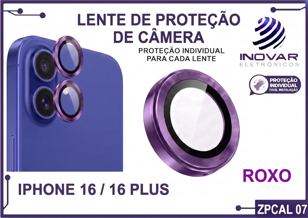 ZPCAL 07 LENTE DE CÂMERA UNITARIO LISA - IPHONE 16/16 PLUS - roxo