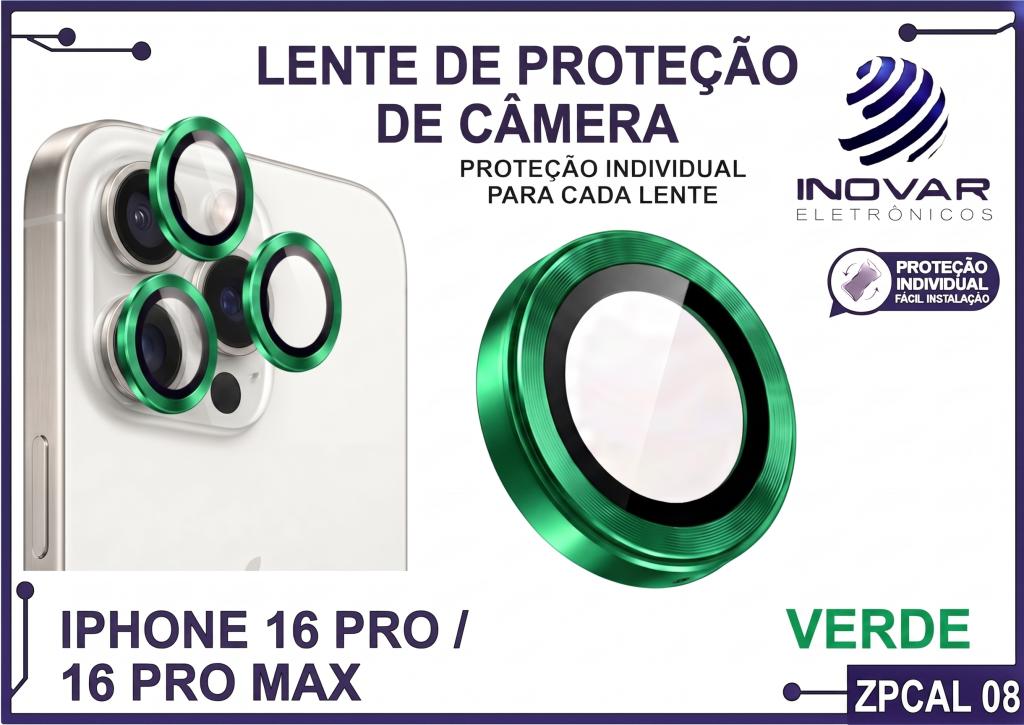 ZPCAL 08 LENTE DE CÂMERA UNITARIO LISA - IPHONE 16 PRO/16 PRO MAX - verde