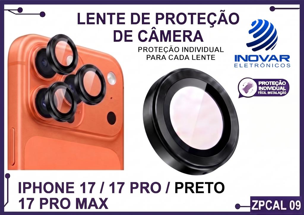 ZPCAL 09 PRETO LENTE DE CÂMERA UNITARIO LISA - IPHONE 17/17 PRO/17 PRO MAX - preto