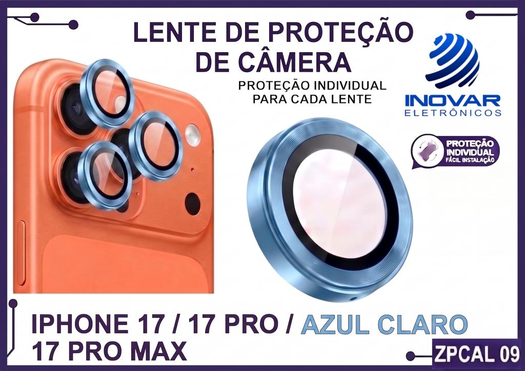 ZPCAL 09 LENTE DE CÂMERA UNITARIO LISA - IPHONE 17/17 PRO/17 PRO MAX - azul claro