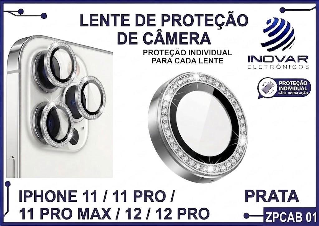 ZPCAB 01 LENTE DE CÂMERA UNITARIO BRILHO - IPHONE 11/11 PRO/11 PRO MAX/12/12 PRO - prata