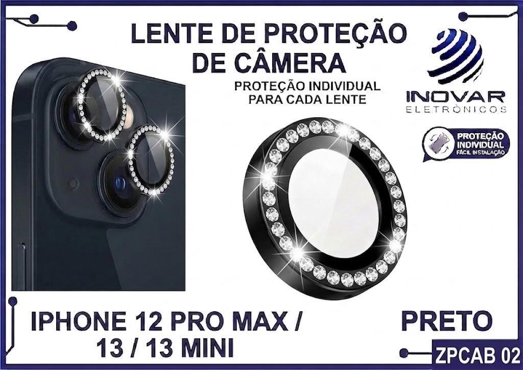 ZPCAB 02 LENTE DE CÂMERA UNITARIO BRILHO - IPHONE 12 PRO MAX/13/13 MINI - preto