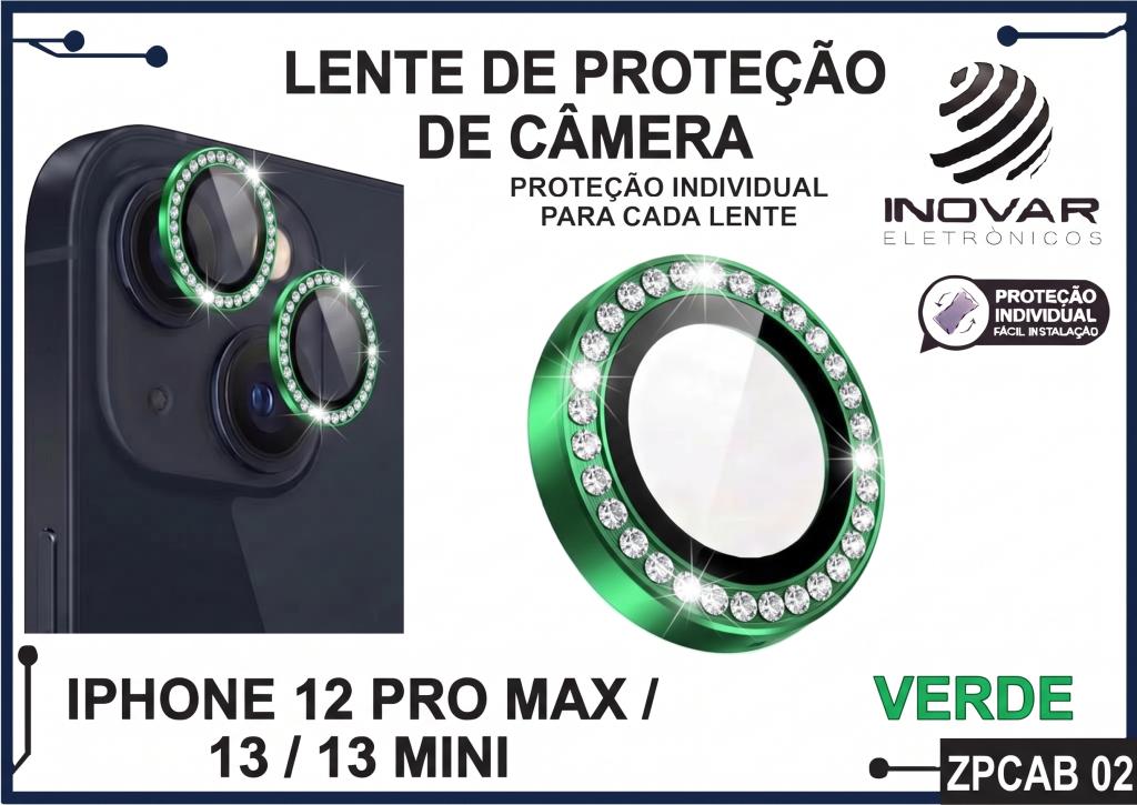 ZPCAB 02 LENTE DE CÂMERA UNITARIO BRILHO - IPHONE 12 PRO MAX/13/13 MINI - verde