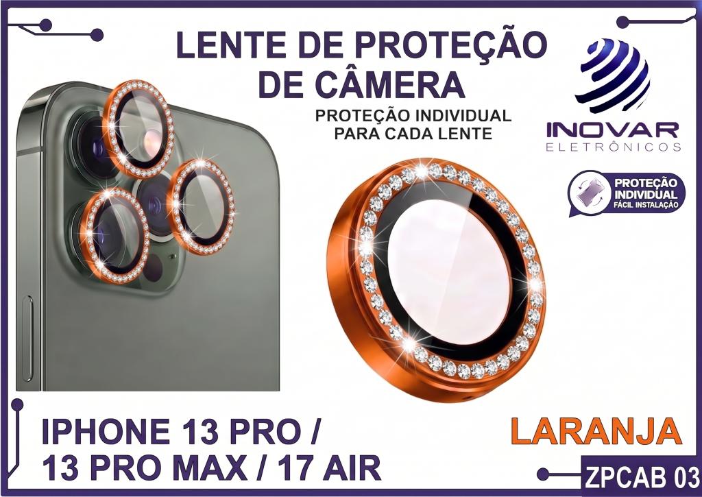 ZPCAB 03 LENTE DE CÂMERA UNITARIO BRILHO - IPHONE 13 PRO/13 PRO MAX/17 AIR - laranja