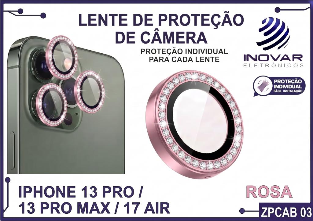 ZPCAB 03 LENTE DE CÂMERA UNITARIO BRILHO - IPHONE 13 PRO/13 PRO MAX/17 AIR - rosa