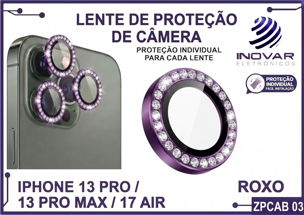 ZPCAB 03 LENTE DE CÂMERA UNITARIO BRILHO - IPHONE 13 PRO/13 PRO MAX/17 AIR - roxo
