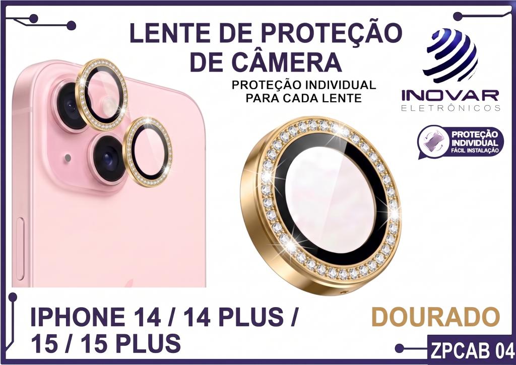 ZPCAB 04 LENTE DE CÂMERA UNITARIO BRILHO - IPHONE 14/14 PLUS/15/15 PLUS - dourado