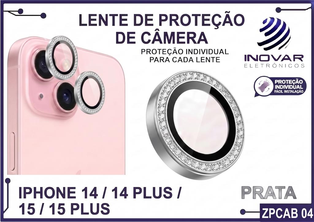 ZPCAB 04 LENTE DE CÂMERA UNITARIO BRILHO - IPHONE 14/14 PLUS/15/15 PLUS - prata