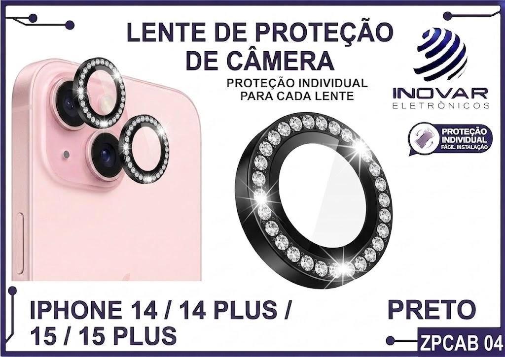 ZPCAB 04 LENTE DE CÂMERA UNITARIO BRILHO - IPHONE 14/14 PLUS/15/15 PLUS - preto