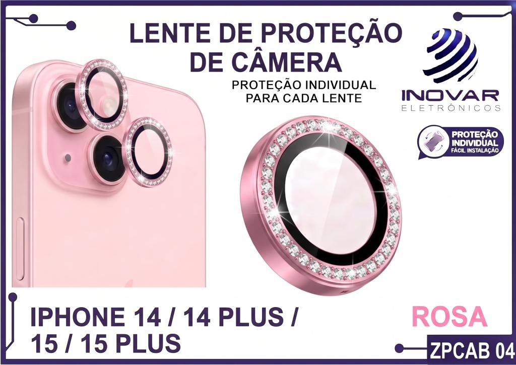 ZPCAB 04 LENTE DE CÂMERA UNITARIO BRILHO - IPHONE 14/14 PLUS/15/15 PLUS - rosa