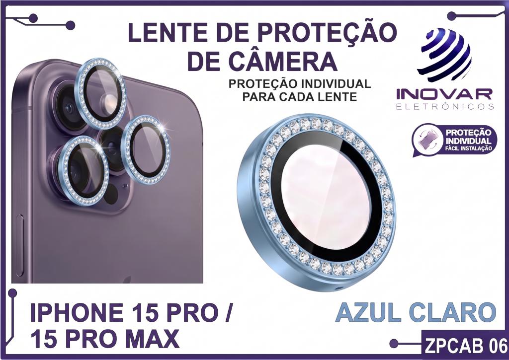 ZPCAB 06 LENTE DE CÂMERA UNITARIO BRILHO - IPHONE 15 PRO/15 PRO MAX - azul claro