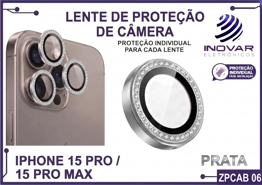 ZPCAB 06 LENTE DE CÂMERA UNITARIO BRILHO - IPHONE 15 PRO/15 PRO MAX - prata