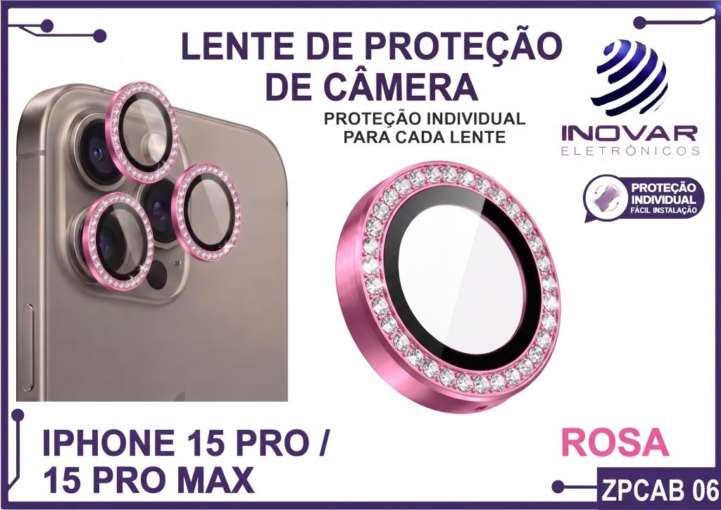 ZPCAB 06 LENTE DE CÂMERA UNITARIO BRILHO - IPHONE 15 PRO/15 PRO MAX - rosa