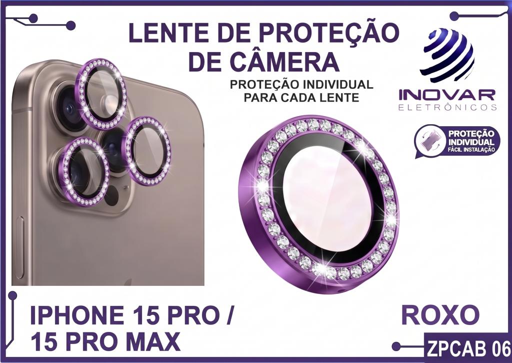 ZPCAB 06 LENTE DE CÂMERA UNITARIO BRILHO - IPHONE 15 PRO/15 PRO MAX - roxo