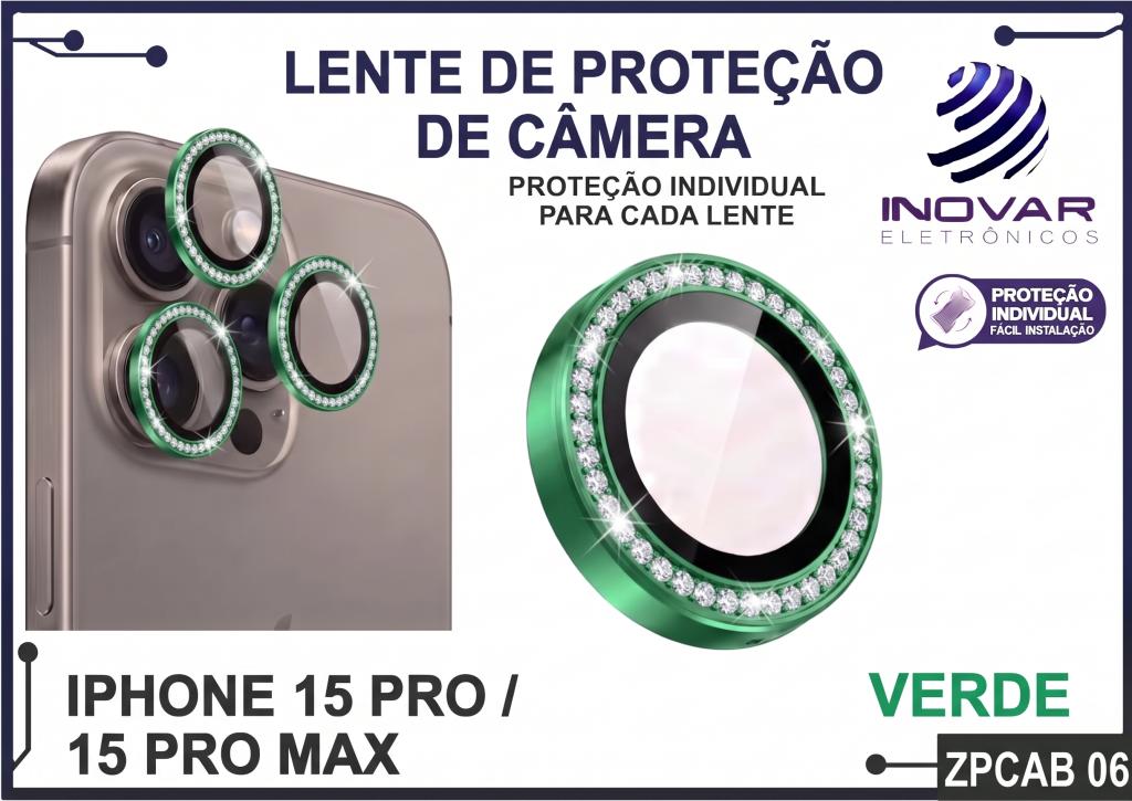 ZPCAB 06 LENTE DE CÂMERA UNITARIO BRILHO - IPHONE 15 PRO/15 PRO MAX - verde