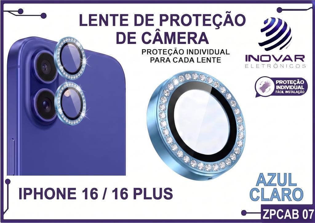 ZPCAB 07 LENTE DE CÂMERA UNITARIO BRILHO - IPHONE 16/16 PLUS - azul claro