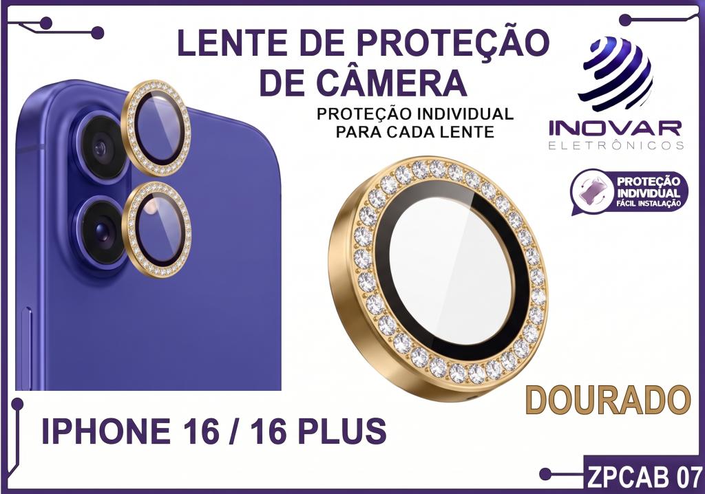 ZPCAB 07 LENTE DE CÂMERA UNITARIO BRILHO - IPHONE 16/16 PLUS - dourado