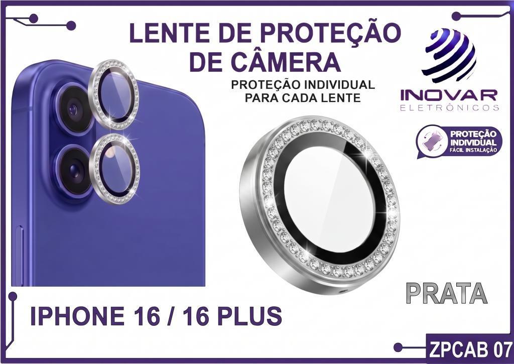 ZPCAB 07 LENTE DE CÂMERA UNITARIO BRILHO - IPHONE 16/16 PLUS - prata
