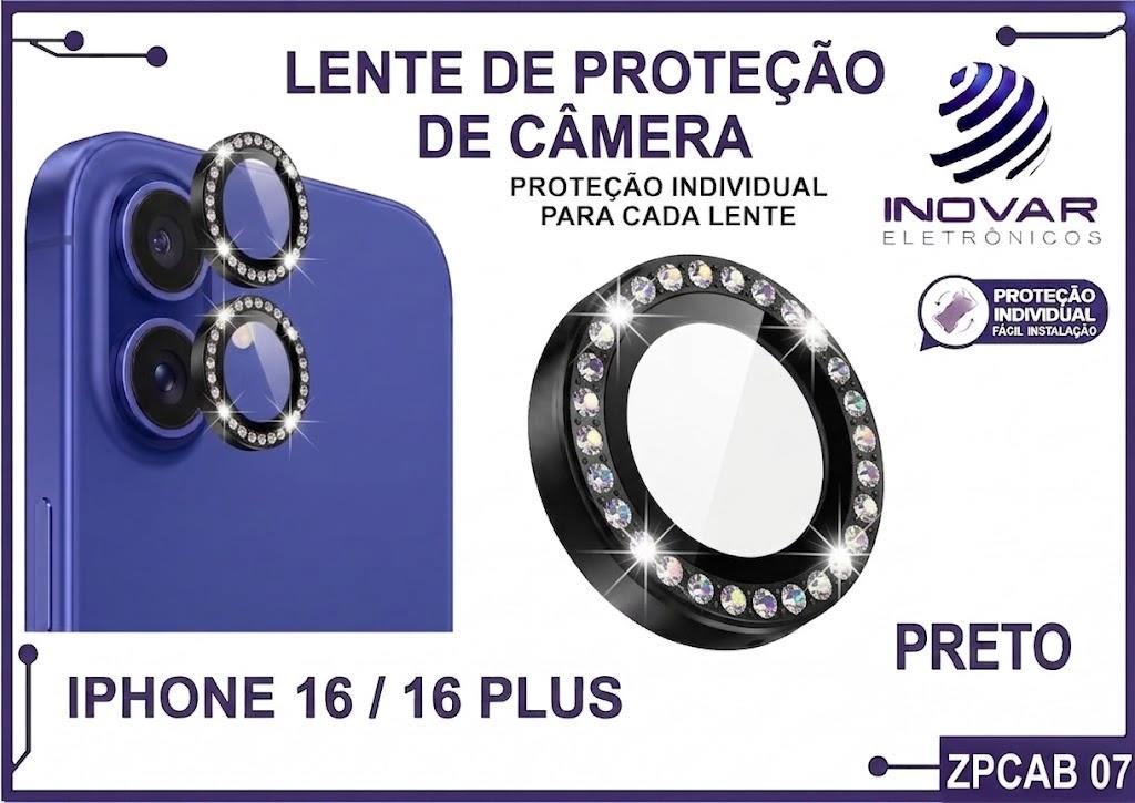 ZPCAB 07 LENTE DE CÂMERA UNITARIO BRILHO - IPHONE 16/16 PLUS - preto