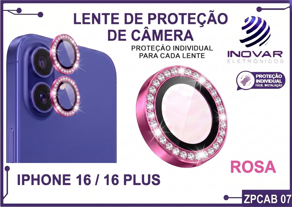 ZPCAB 07 LENTE DE CÂMERA UNITARIO BRILHO - IPHONE 16/16 PLUS - rosa