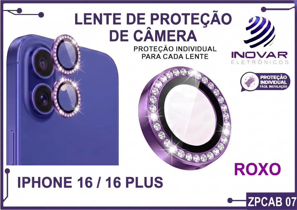 ZPCAB 07 LENTE DE CÂMERA UNITARIO BRILHO - IPHONE 16/16 PLUS - roxo