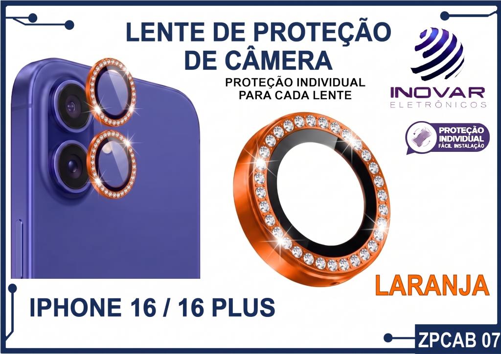 ZPCAB 07 LENTE DE CÂMERA UNITARIO BRILHO - IPHONE 16/16 PLUS - titanium/laranja