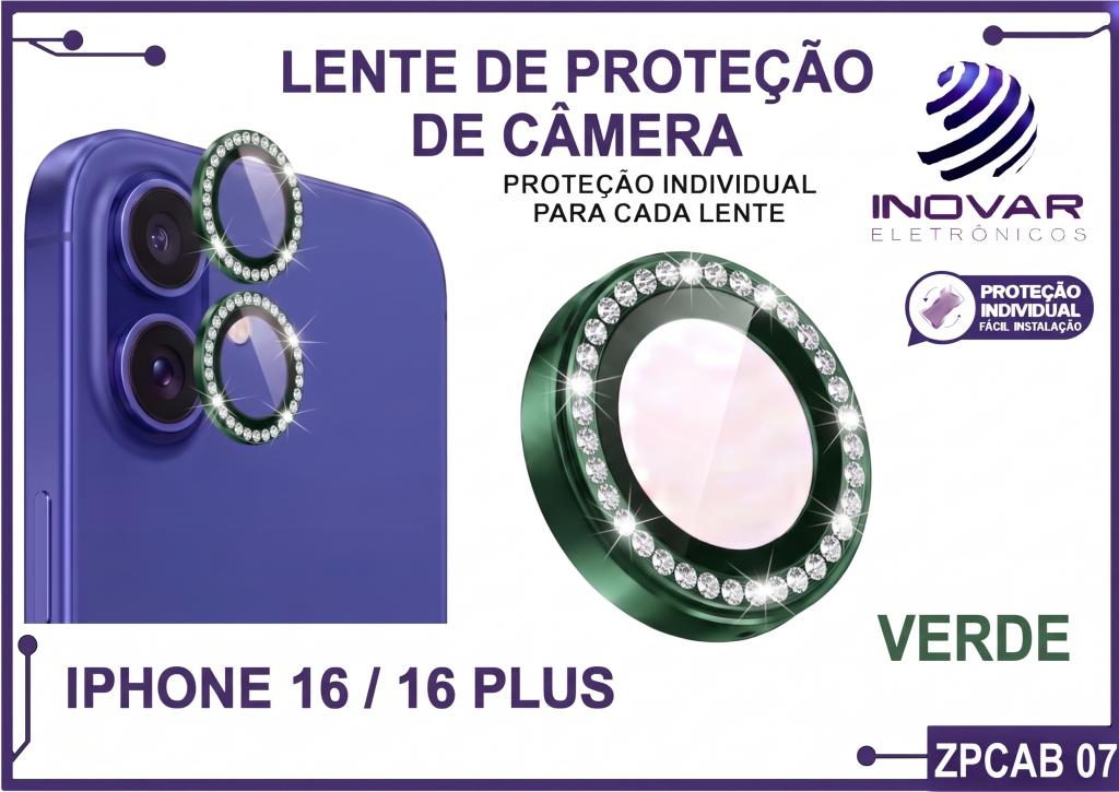 ZPCAB 07 LENTE DE CÂMERA UNITARIO BRILHO - IPHONE 16/16 PLUS - verde