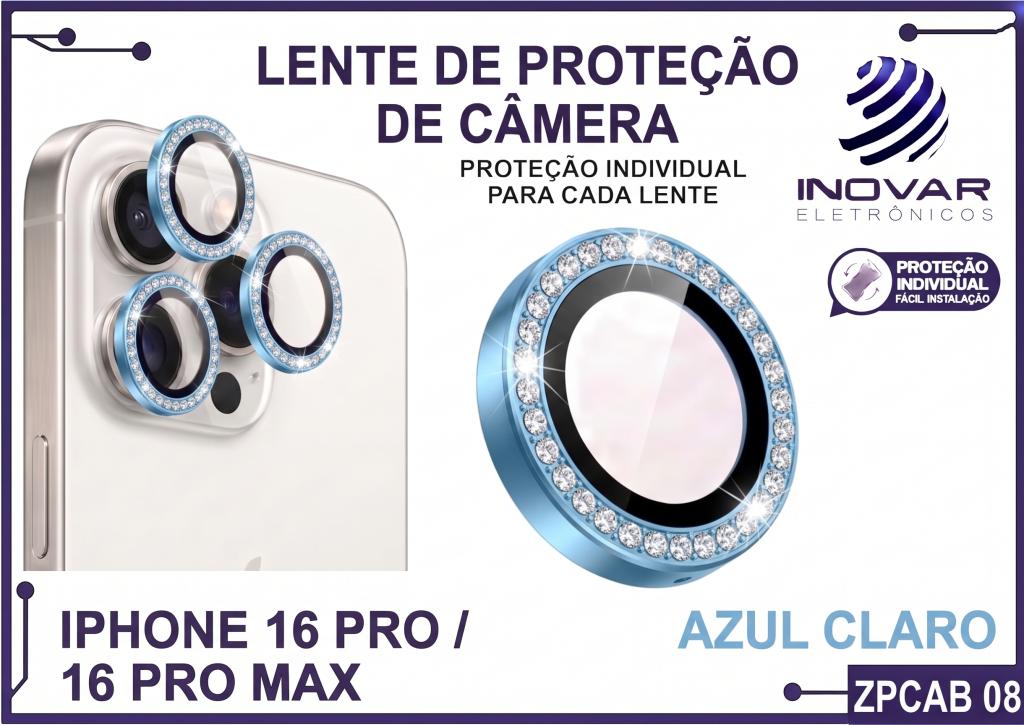 ZPCAB 08 LENTE DE CÂMERA UNITARIO BRILHO - IPHONE 16 PRO/16 PRO MAX - azul claro