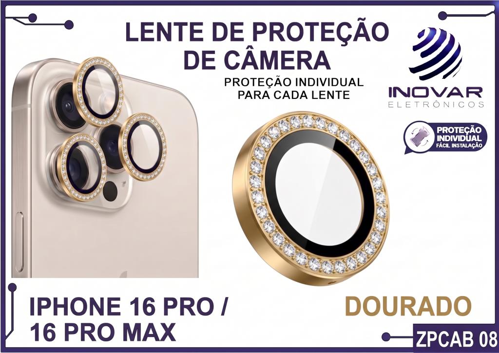 ZPCAB 08 LENTE DE CÂMERA UNITARIO BRILHO - IPHONE 16 PRO/16 PRO MAX - dourado