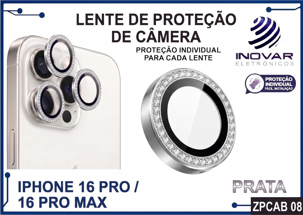 ZPCAB 08 LENTE DE CÂMERA UNITARIO BRILHO - IPHONE 16 PRO/16 PRO MAX - prata