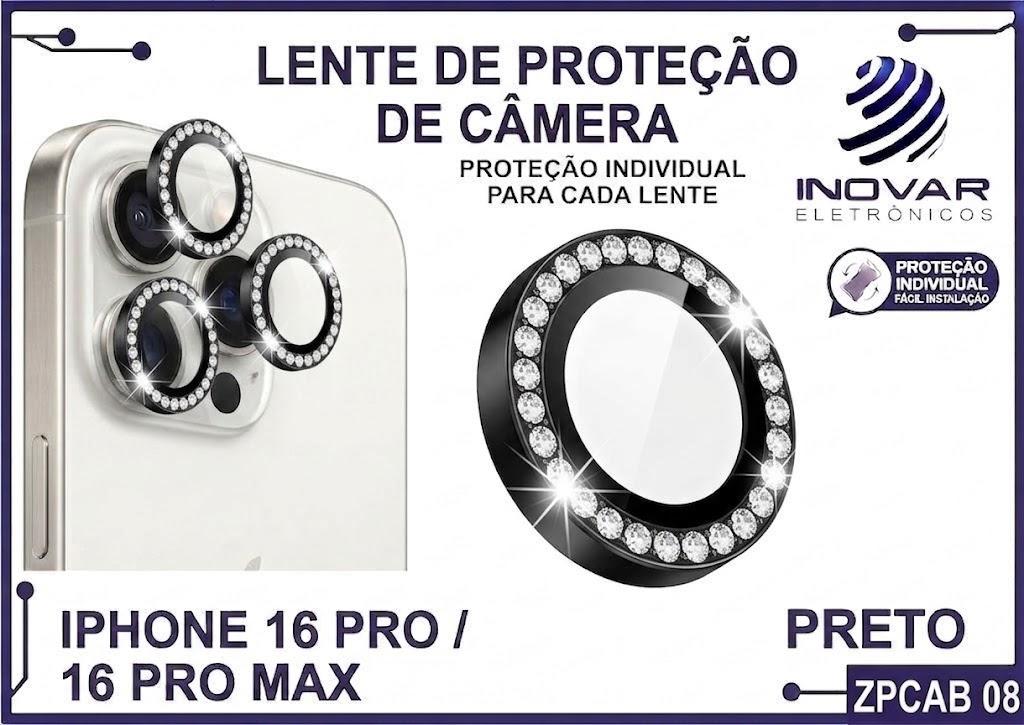 ZPCAB 08 LENTE DE CÂMERA UNITARIO BRILHO - IPHONE 16 PRO/16 PRO MAX - preto