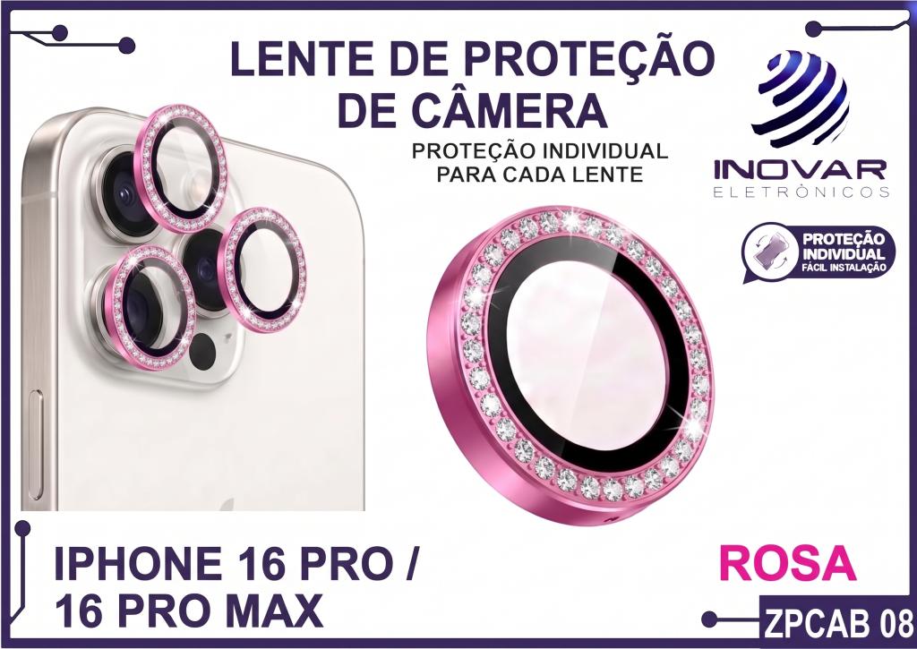 ZPCAB 08 LENTE DE CÂMERA UNITARIO BRILHO - IPHONE 16 PRO/16 PRO MAX - rosa
