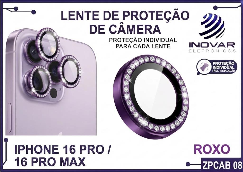 ZPCAB 08 LENTE DE CÂMERA UNITARIO BRILHO - IPHONE 16 PRO/16 PRO MAX - roxo