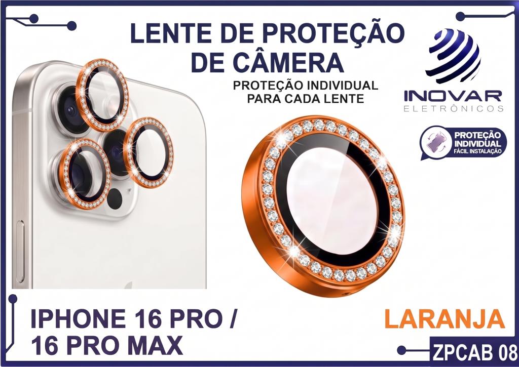 ZPCAB 08 LENTE DE CÂMERA UNITARIO BRILHO - IPHONE 16 PRO/16 PRO MAX - titanium/laranja