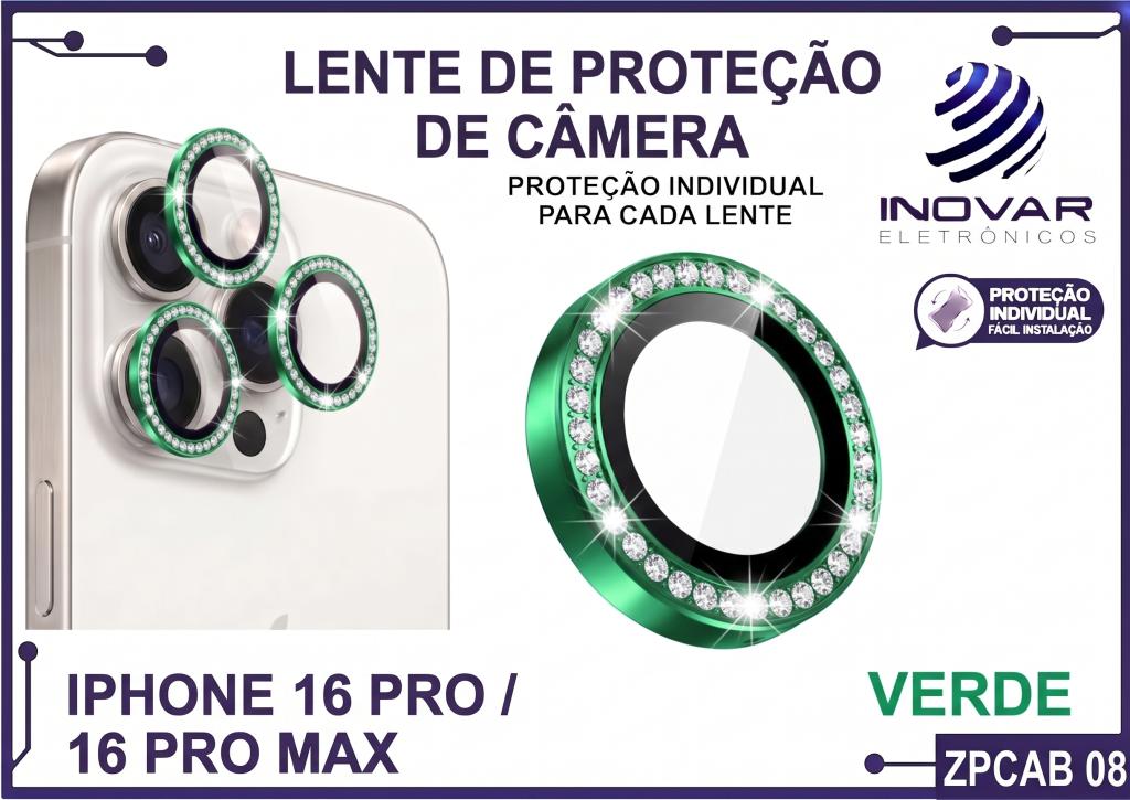 ZPCAB 08 LENTE DE CÂMERA UNITARIO BRILHO - IPHONE 16 PRO/16 PRO MAX - verde