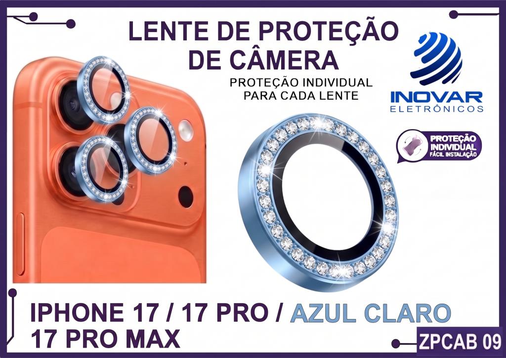 ZPCAB 09 LENTE DE CÂMERA UNITARIO BRILHO - IPHONE 17/17 PRO/17 PRO MAX - azul claro