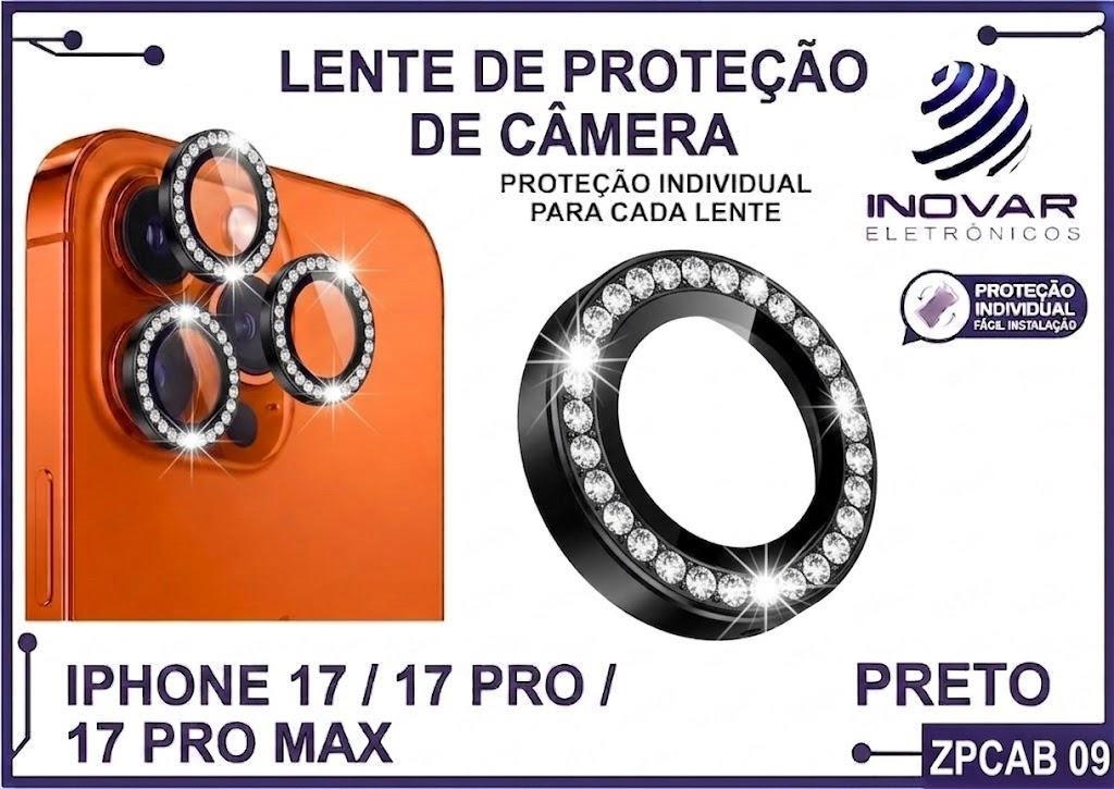 ZPCAB 09 LENTE DE CÂMERA UNITARIO BRILHO - IPHONE 17/17 PRO/17 PRO MAX - preto