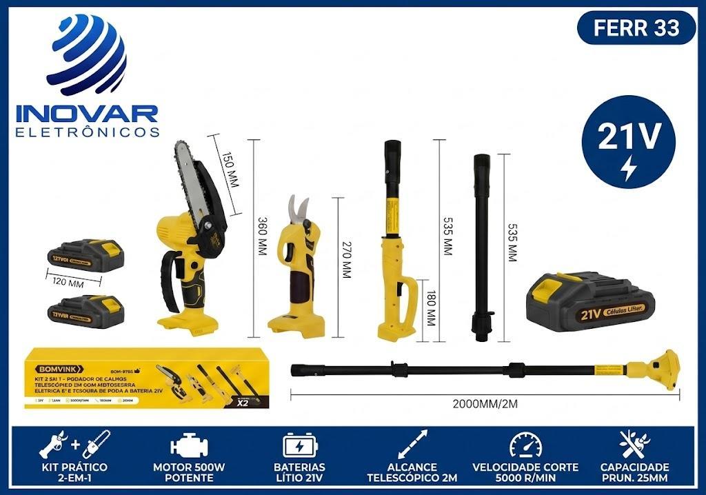 FERR 33 KIT 2 EM 1 PODADOR DE GALHOS TELESCOPICO 2 METROS COM MOTOSERRA 6' E TESOURA DE PODA BOM-9765