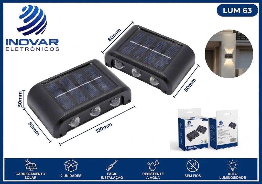 LUM 63 LUMINARIA SOLAR MINI 6 LEDS CAIXA COM DUAS UNIDADES