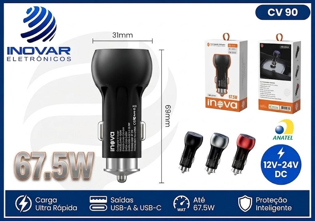 CV 90 CARREGADOR VEICULAR TURBO 67,5W USB A-22,5W USB-C 45W MD-13433 F