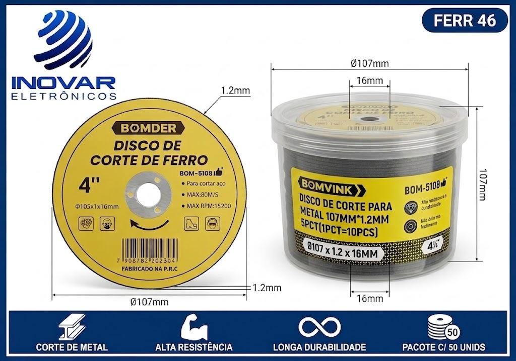 FERR 46 PACOTE COM 50 DISCOS DE CORTE DE FERRO 4 POLEGADAS BOM-5108