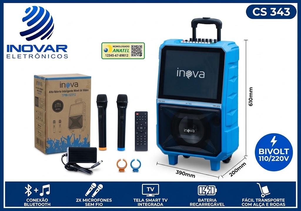 CS 343 CAIXA DE SOM A BATERIA COM DOIS MICROFONES SEM FIO ANDROID TV KARAOKE TPM-12312