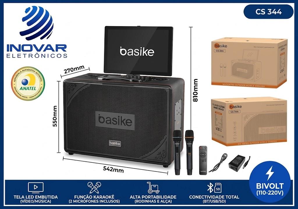 CS 344 CAIXA DE SOM A BATERIA COM DOIS MICROFONES SEM FIO ANDROID TV KARAOKE  BA-RAD 053