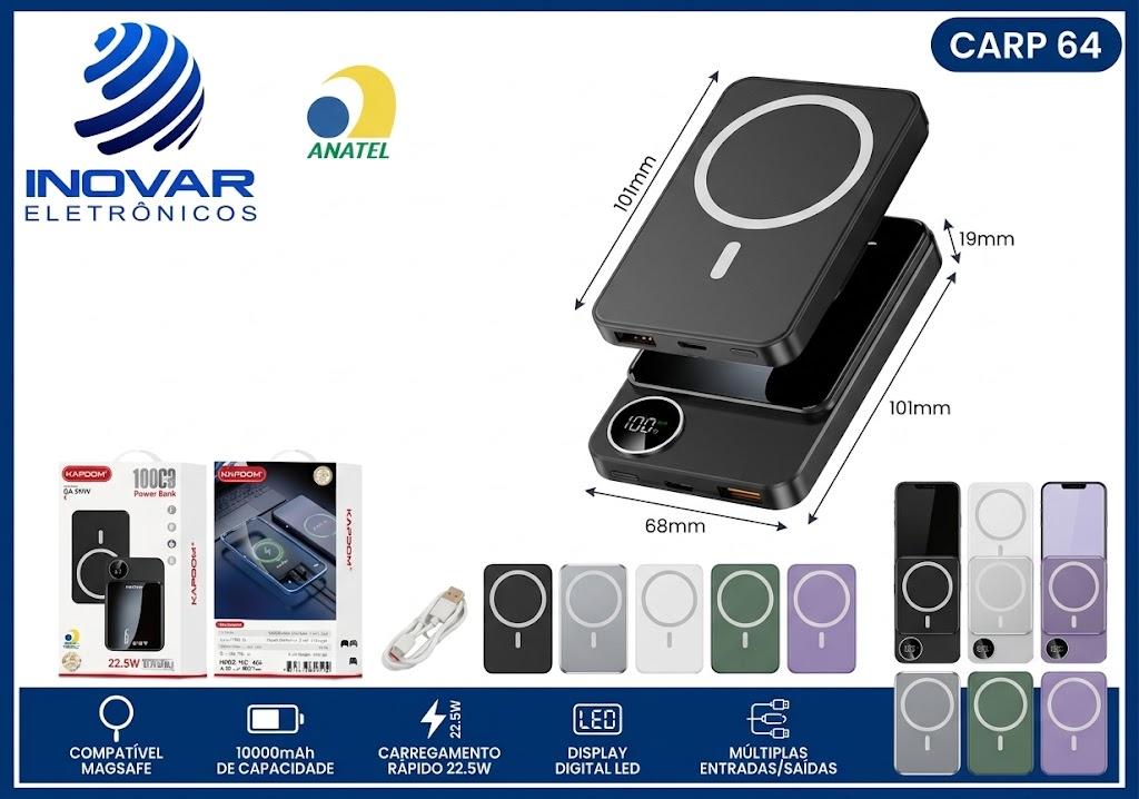 CARP 64 CARREGADOR PORTATIL POR INDUÇAO MAGSAFE 10.000 mAh KA-9919 L
