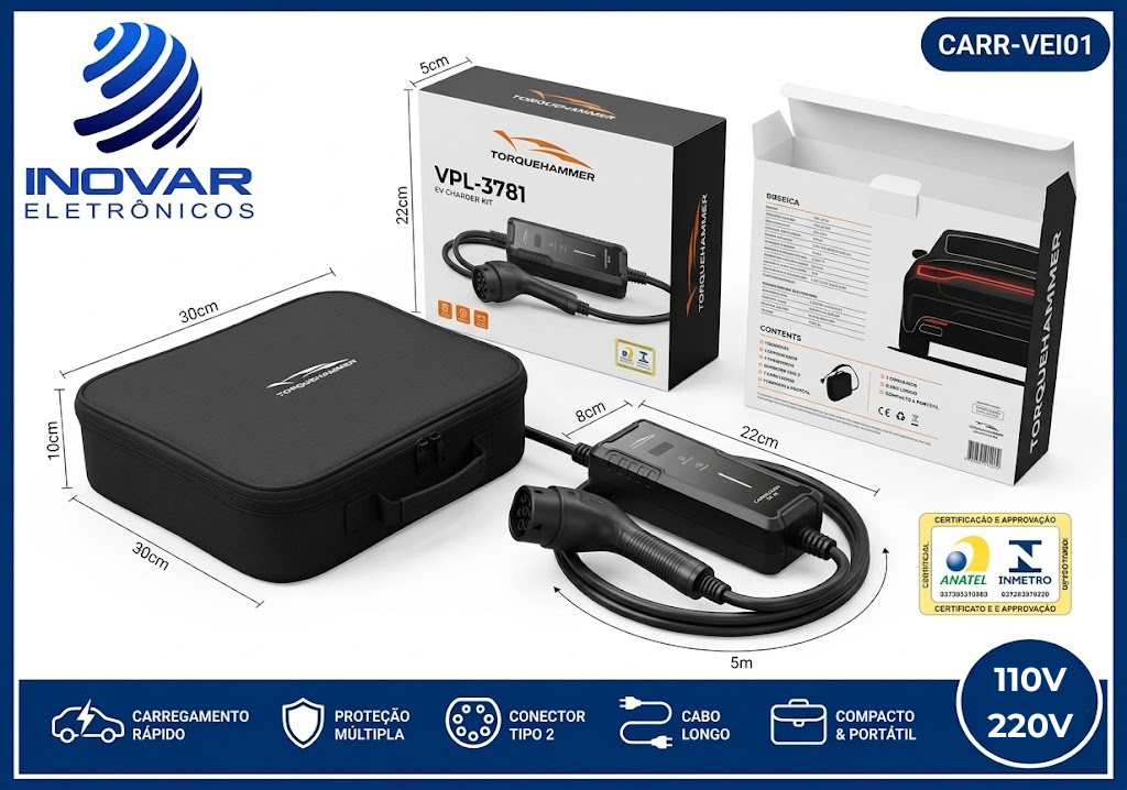 CARR-VEI01 CARREGADOR VEICULAR TIPO 2 3,5KW 16A 110/220V 3.500W VPL-3781