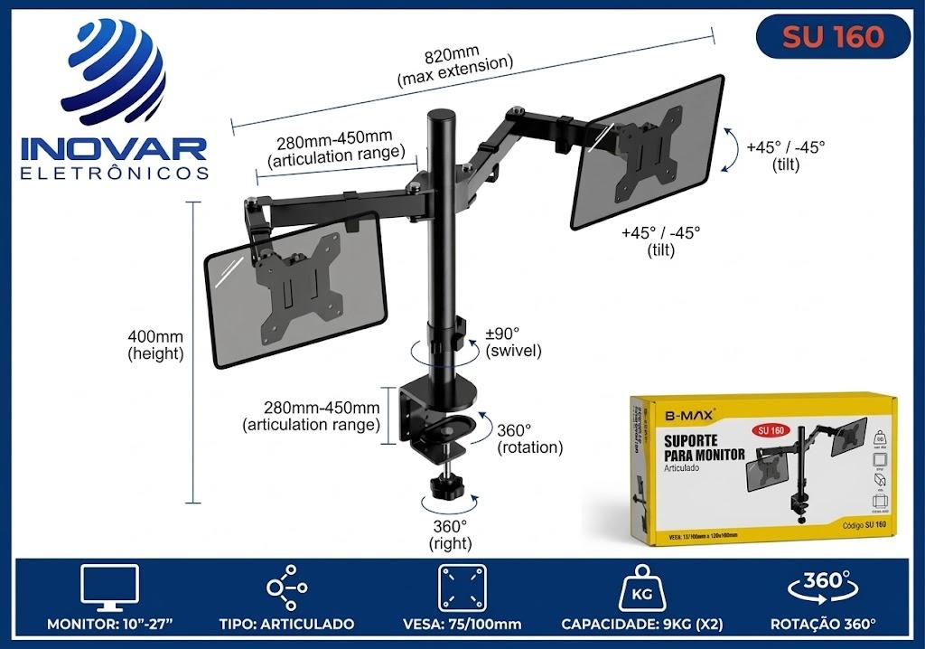 SU 160 SUPORTE PARA MONITOR DUPLO ARTICULADO BMG-29